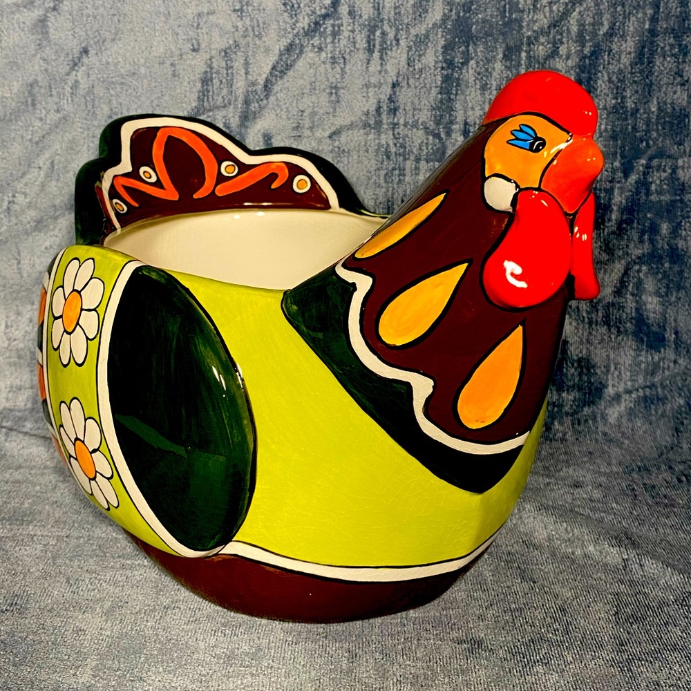 TALAVERA CHICKEN PLANTER Mexican Hand Painted pottery